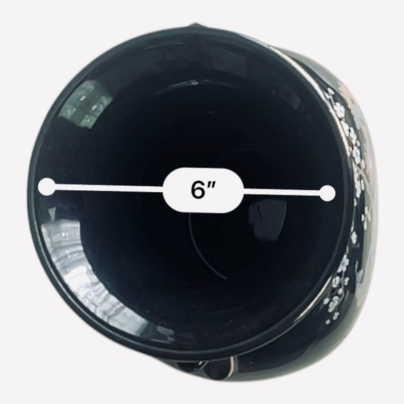 Vintage porcelain vase black hand painted floral bird detail wide handles/openin - Picture 10 of 12